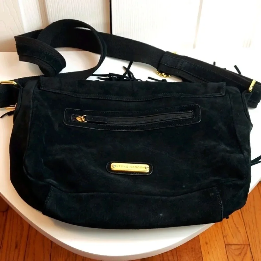 Steve Madden Black Suede Fringe Crossbody Satchel